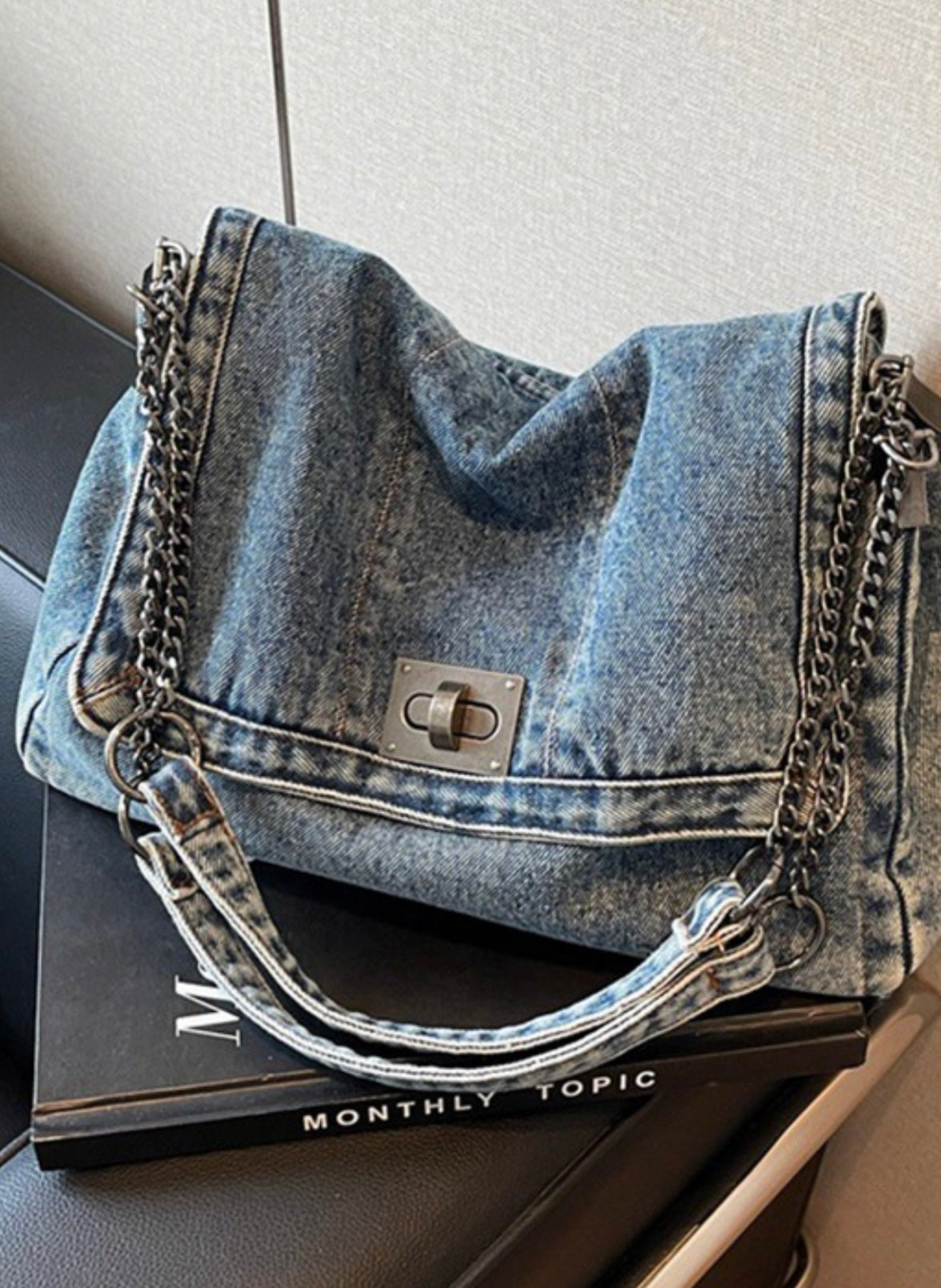 Denim slouch bag
