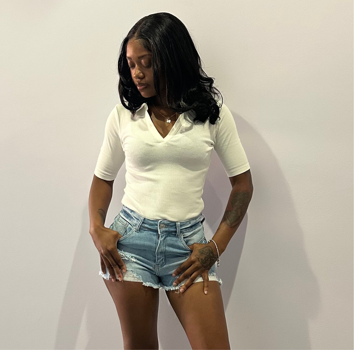 Ribbed V-Neck Bodysuit