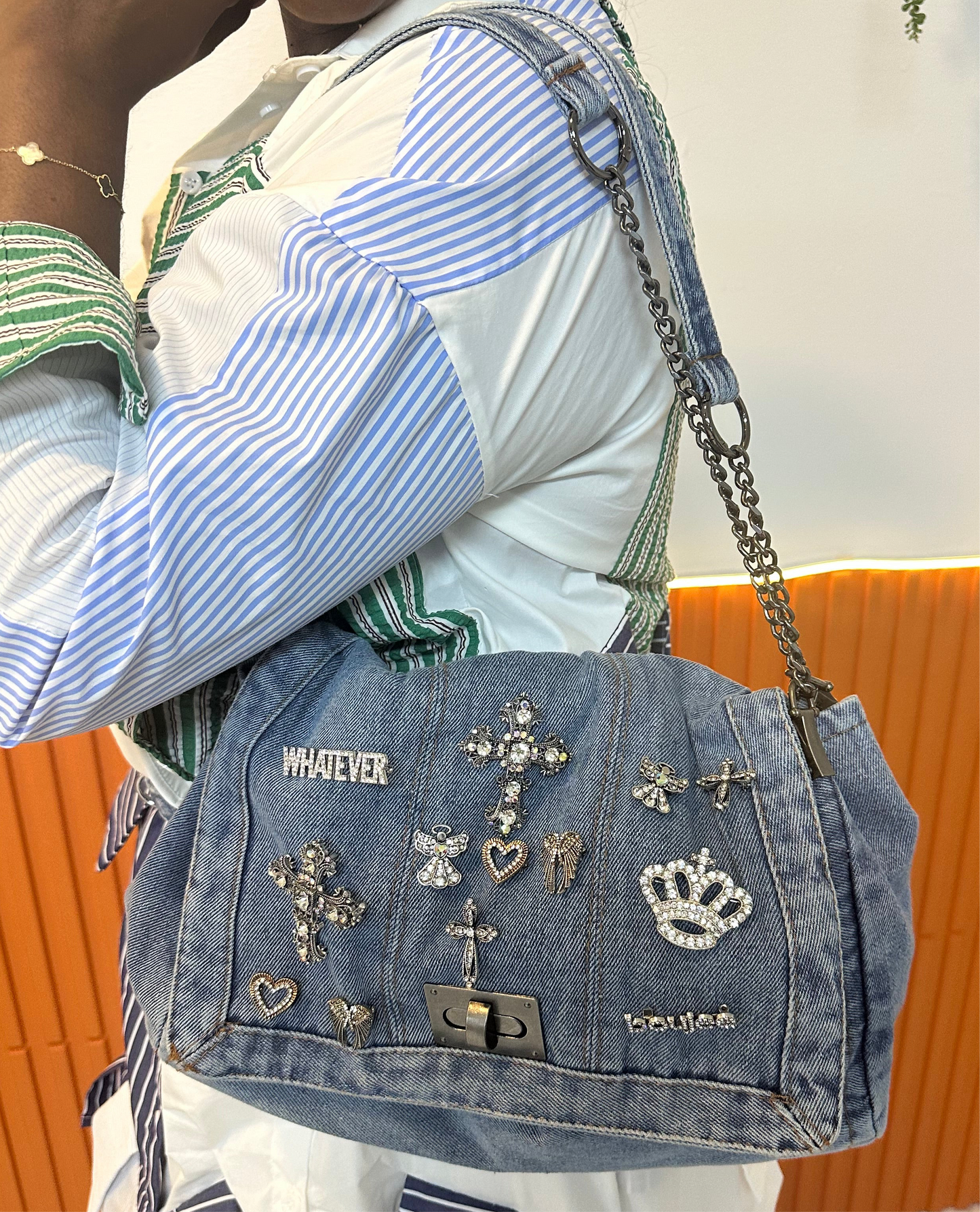 Denim slouch bag