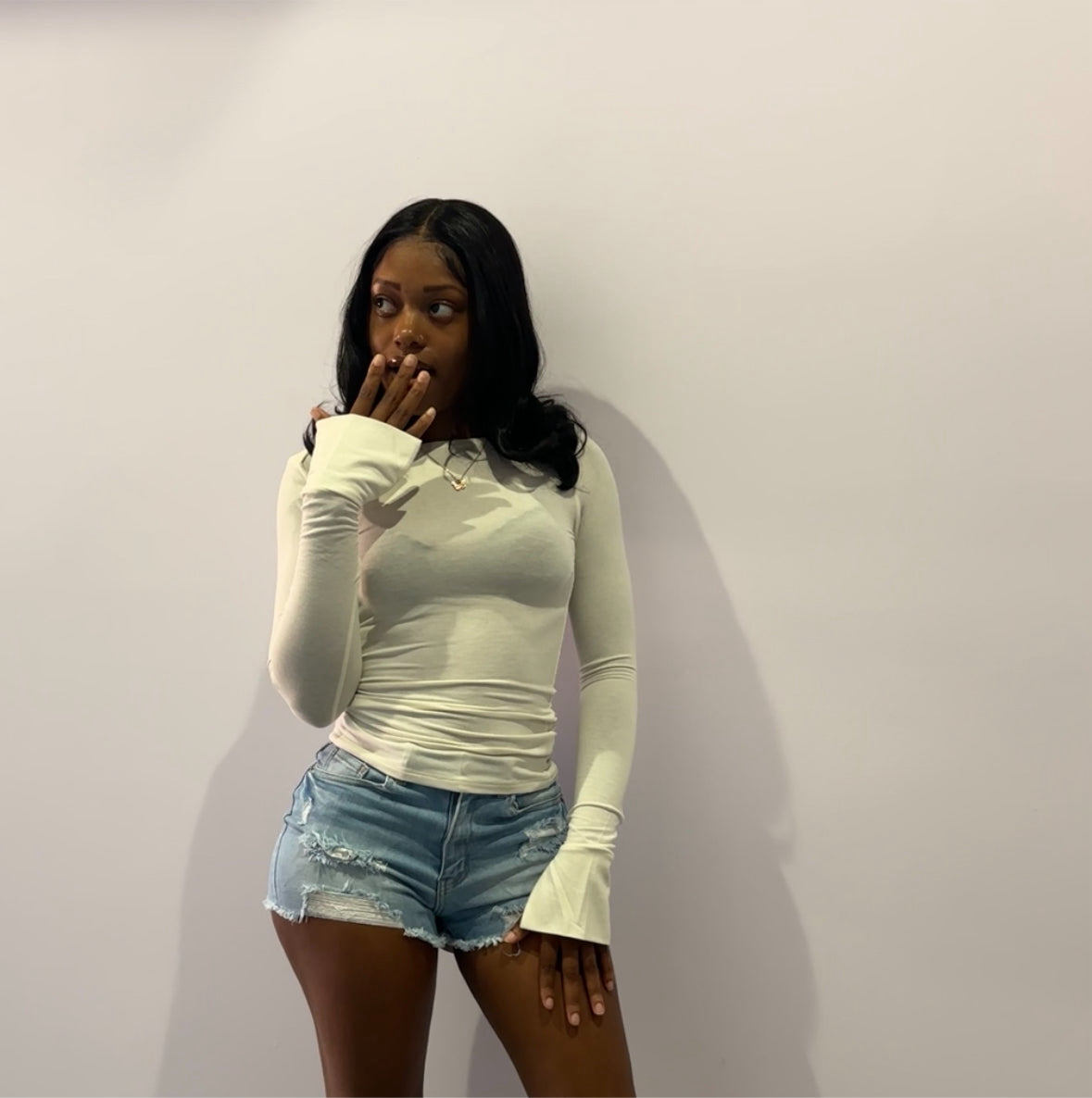 Cream long sleeve Flared Shirt