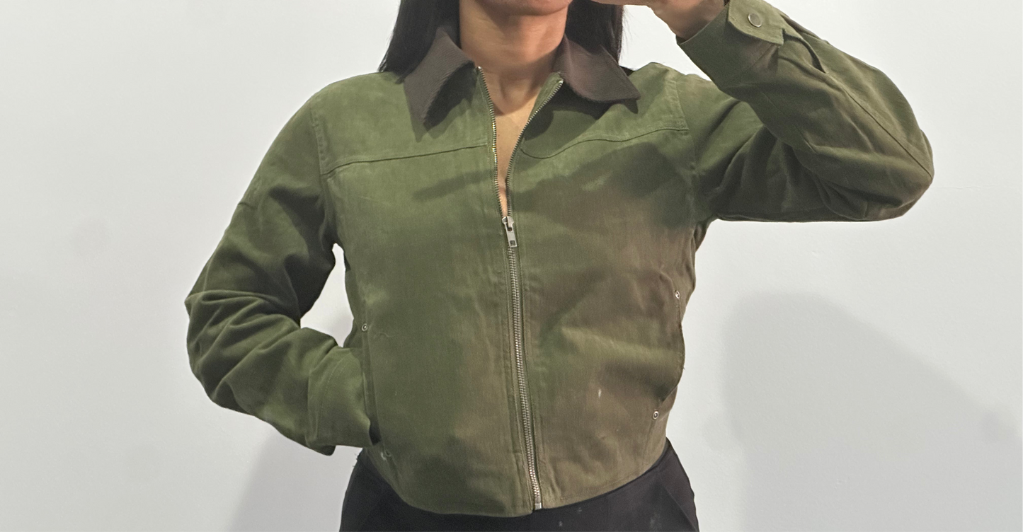 Olive Bomber Cropped Jacket