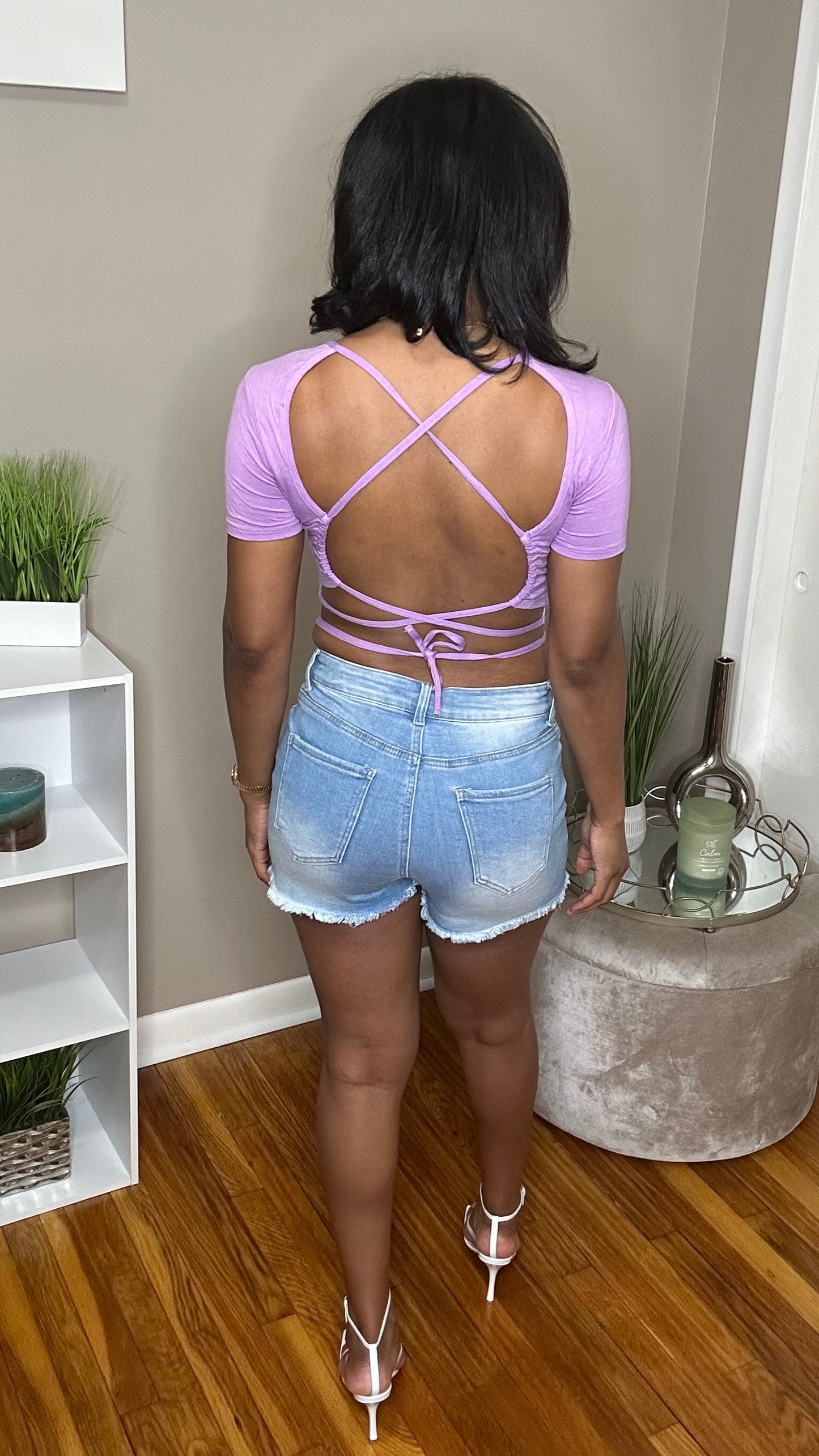 Lavender Cropped Tie back top