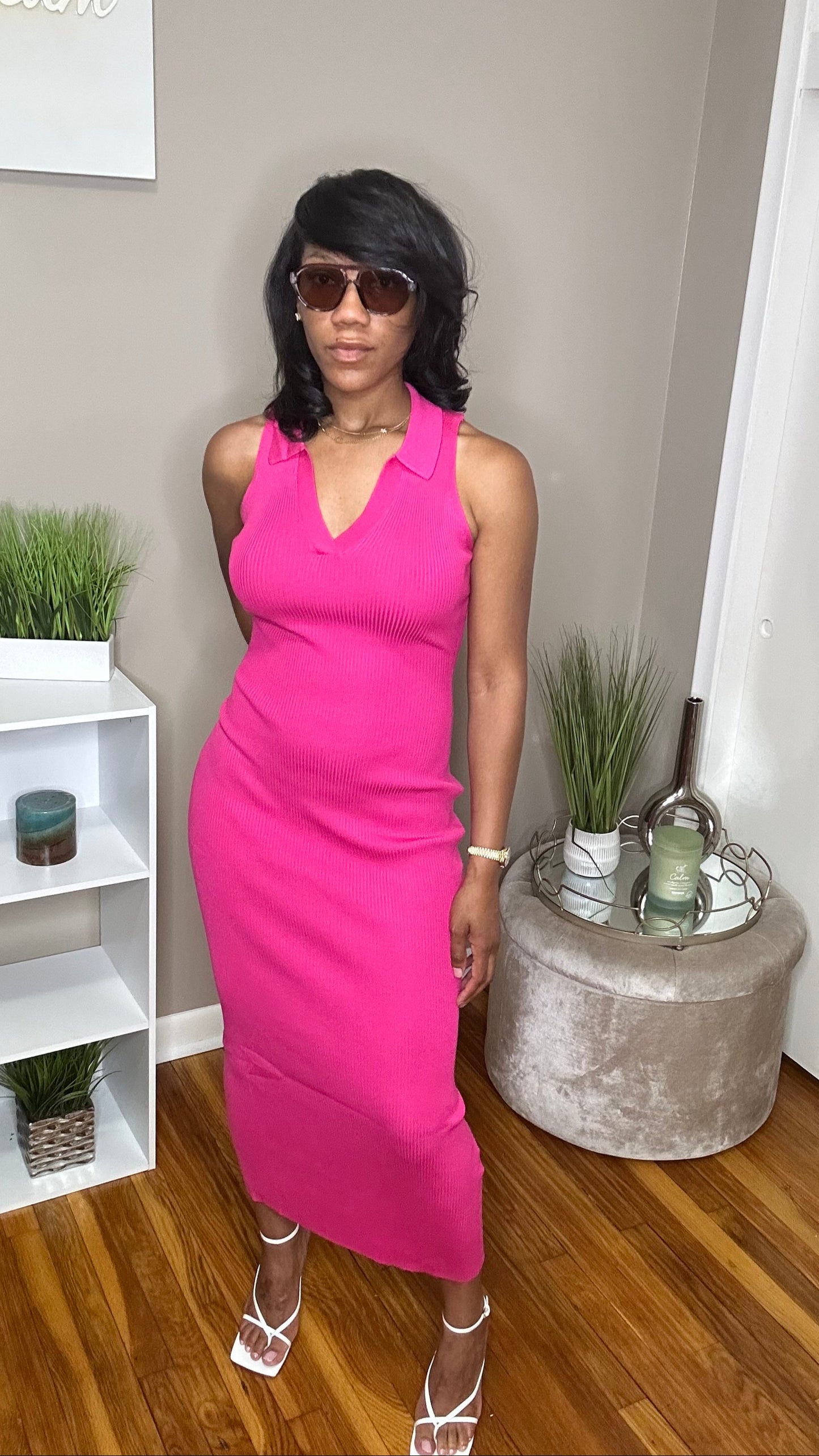 Ribbed Maxi V-Neck Dress