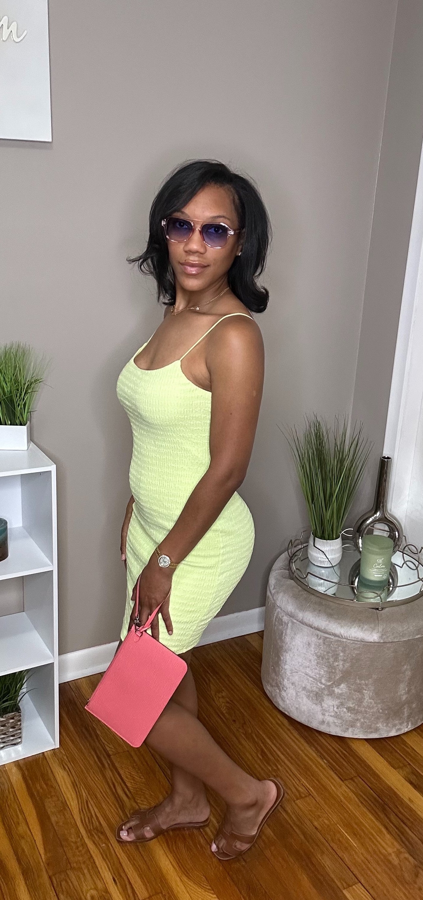 Lime Crinkle Mini Dress