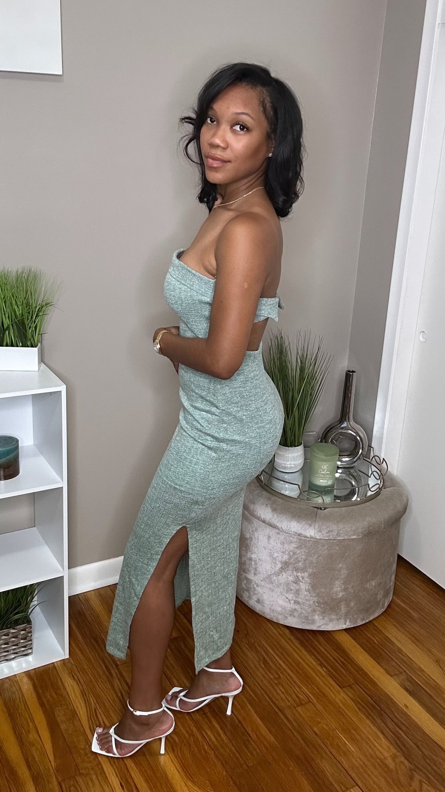 Knit Strapless Cut Out Dress