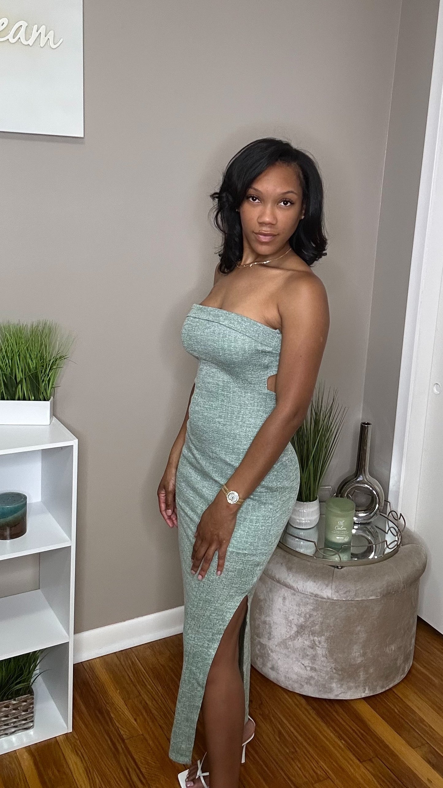 Knit Strapless Cut Out Dress