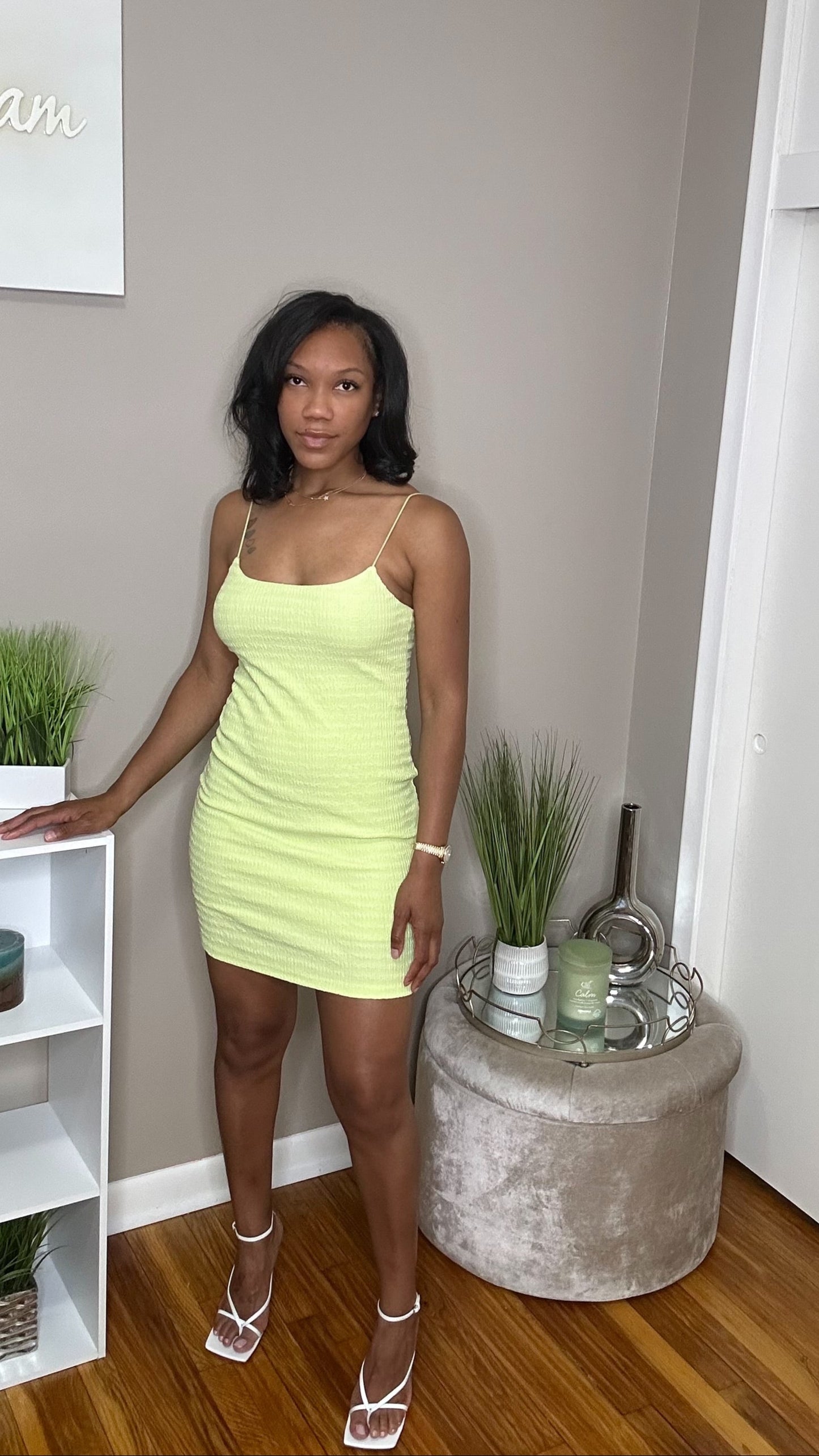 Lime Crinkle Mini Dress