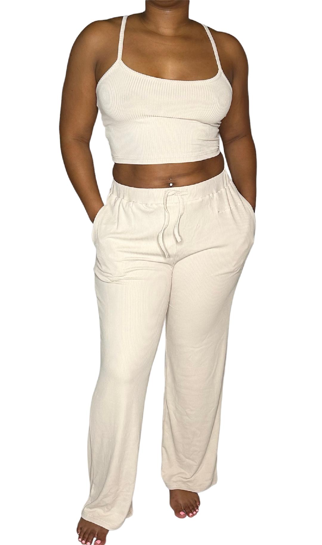 Bone Ribbed Pant Pajama Set