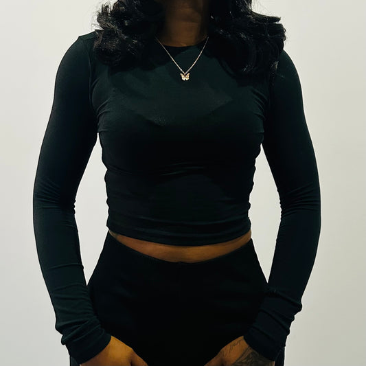 Black Cropped Long Sleeve Shirt