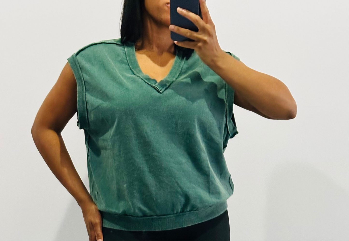 Green Washed V-Neck Top