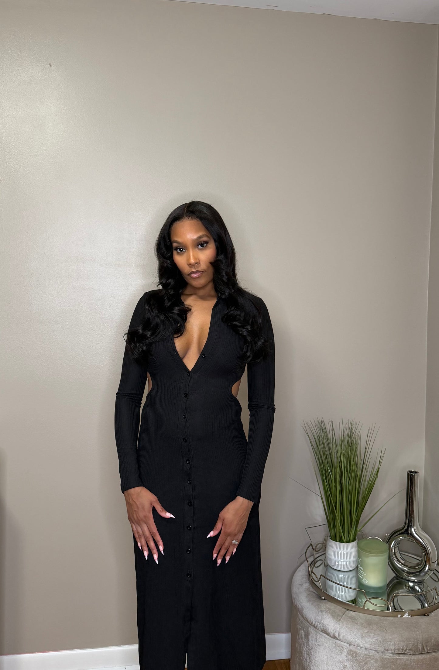 Ribbed cut-out midi-dress