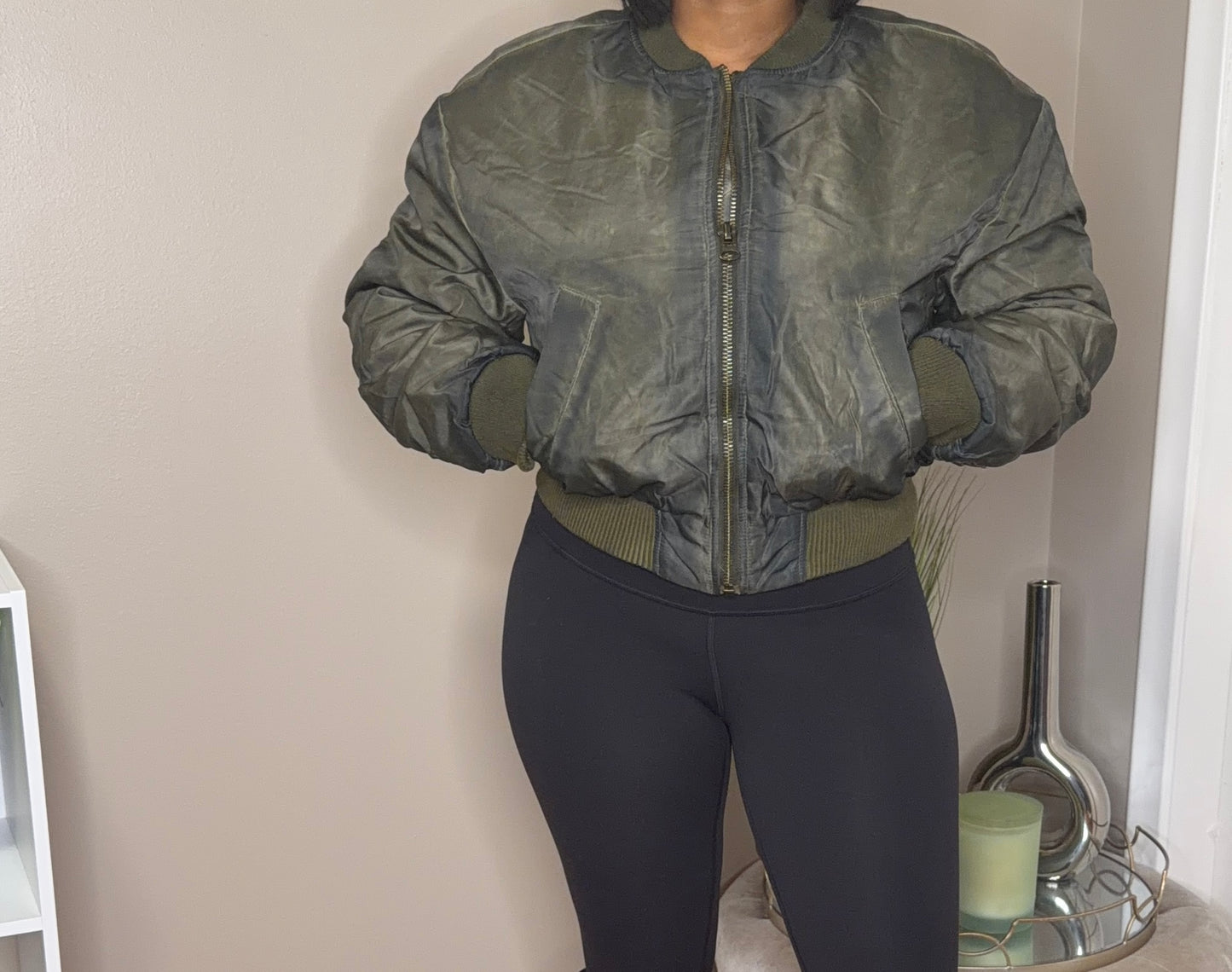 Washed Cropped Bomber Jacket