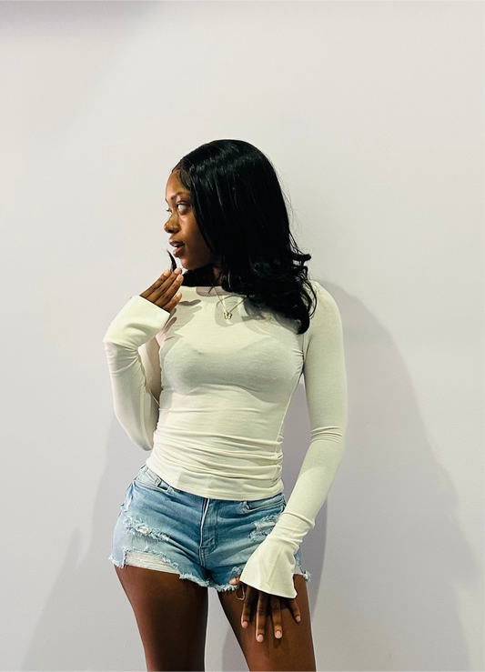 Cream long sleeve Flared Shirt