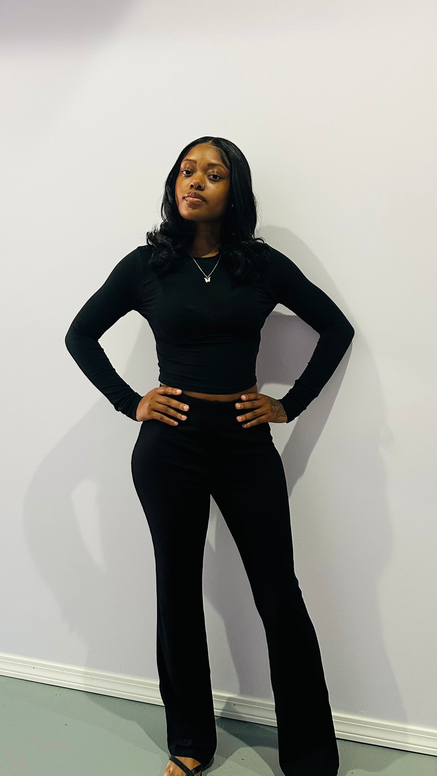 Black Cropped Long Sleeve Shirt