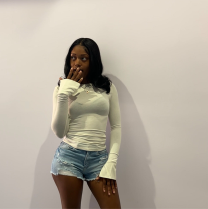 Cream long sleeve Flared Shirt