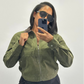 Olive Bomber Cropped Jacket
