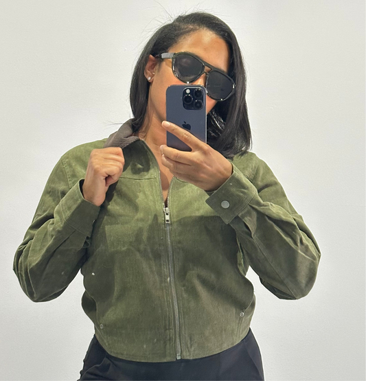 Olive Bomber Cropped Jacket