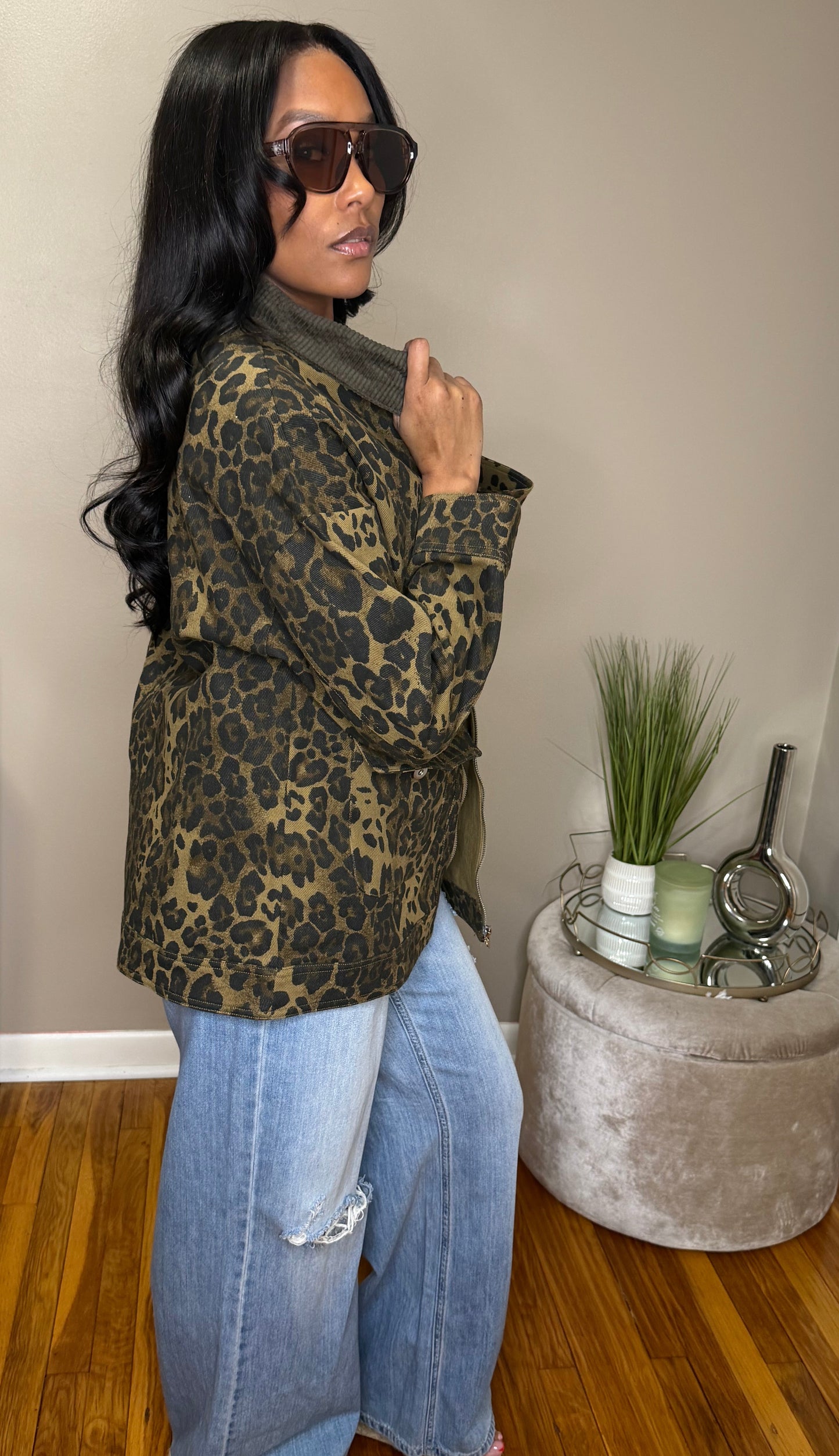 Leopard Twill Oversized Jacket