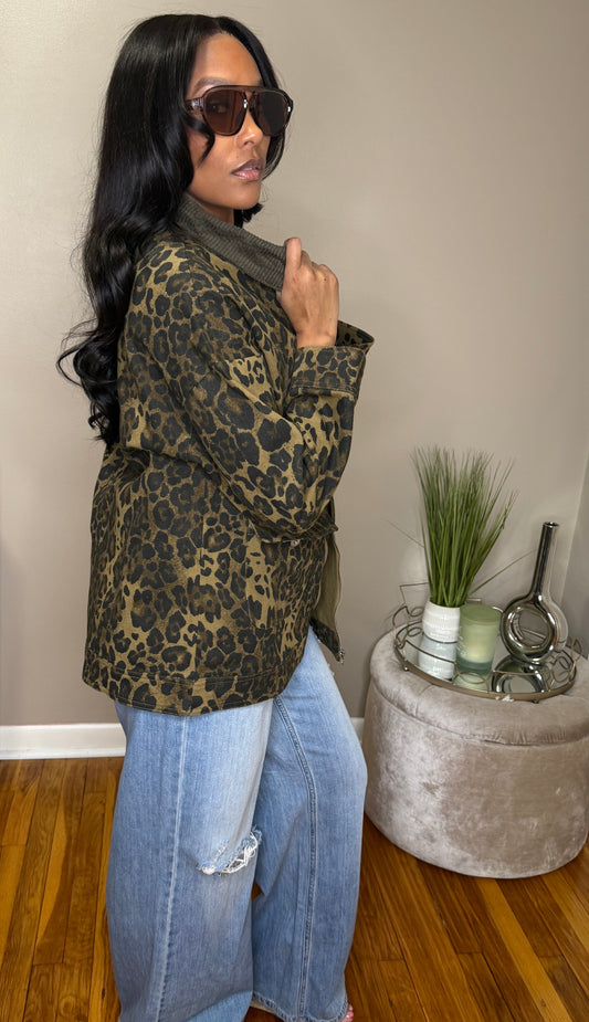 Leopard Twill Oversized Jacket