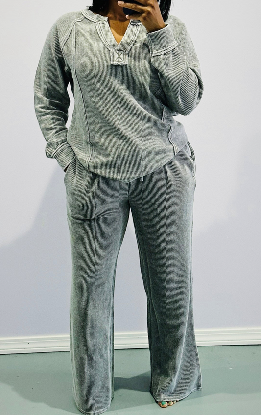Washed Ribbed Two-Piece Set