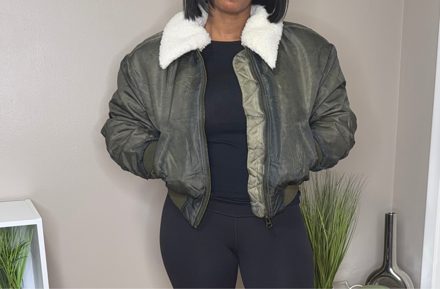 Washed Cropped Bomber Jacket