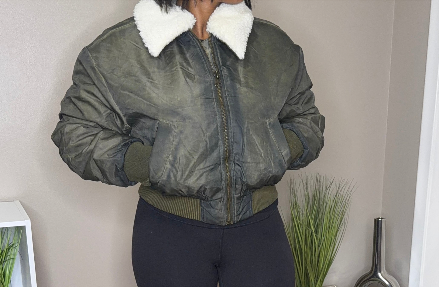 Washed Cropped Bomber Jacket